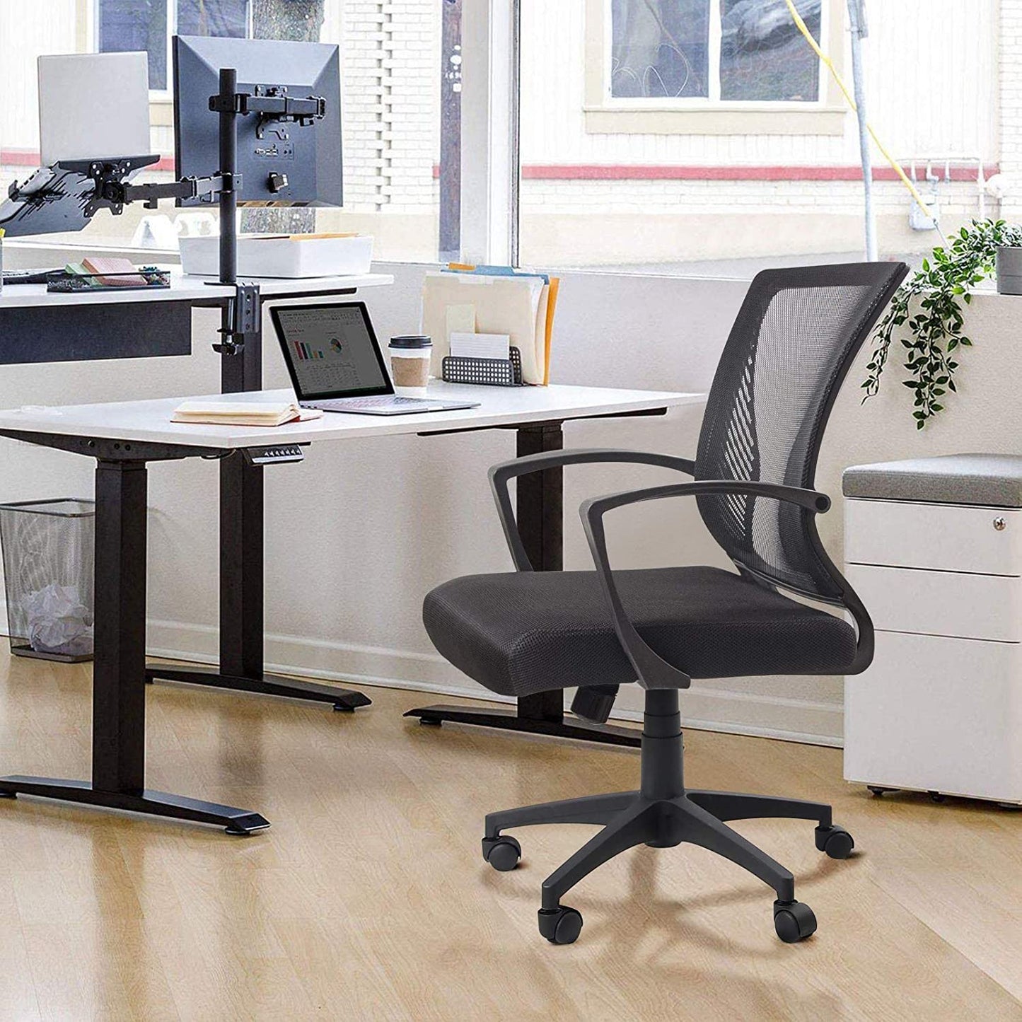 Ergonomic Office Chair with Adjustable Features and Lumbar Support for Adults, Students, and Women - Swivel, Rolling, and Mesh Design - Ideal for Home Office - Black