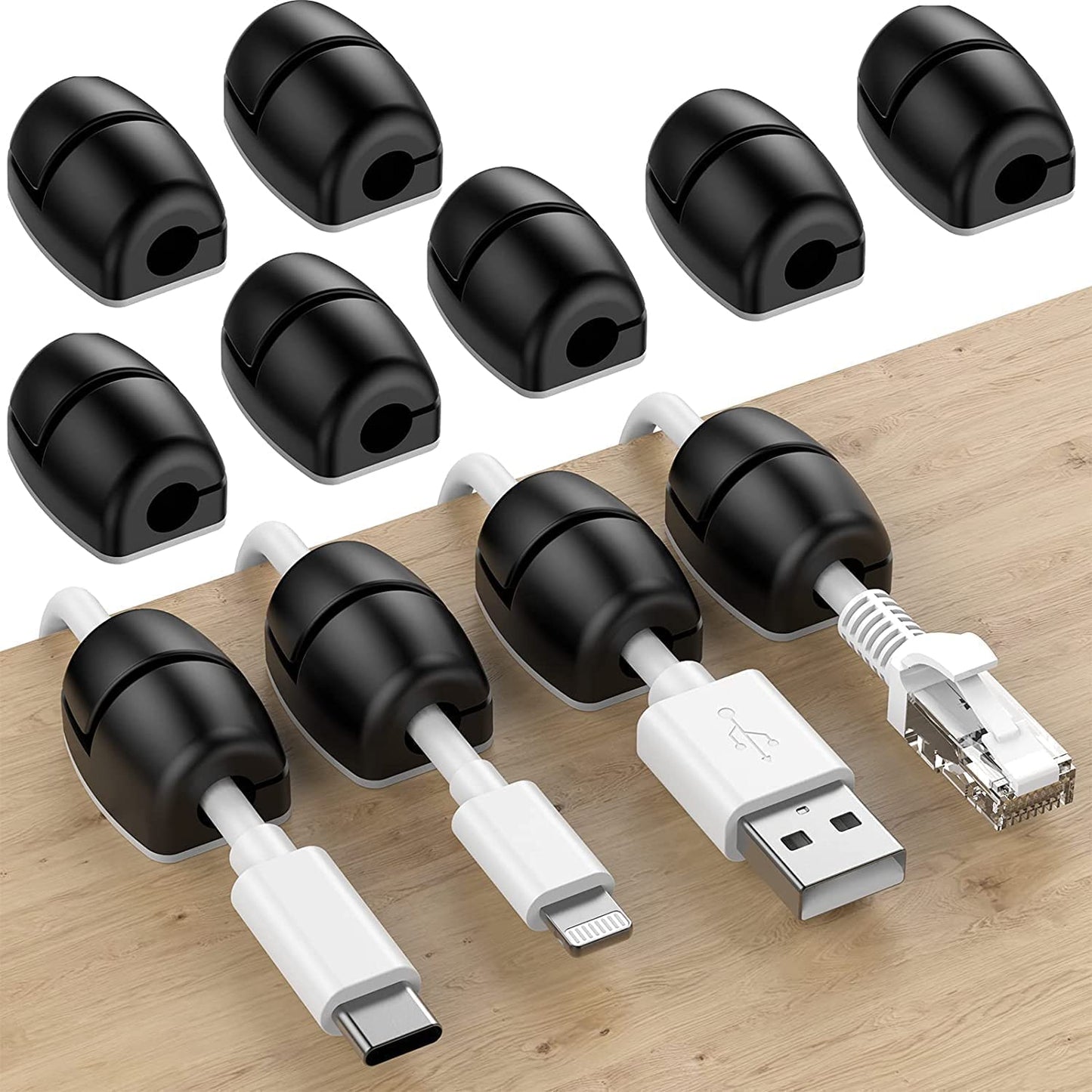 16-Piece Barrel-Shaped Cable Holder: Silicone Self-Adhesive Cable Management Clips for Desktop, Bedside, USB Charging Cable, Power Cord, Wire - Ideal for PC, Office, and Home Use (Black)