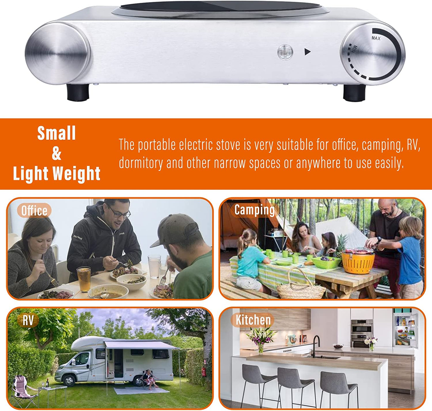 Single Burner Electric Hot Plate - 1200W Countertop Electric Cooktop, Portable Electric Stove in Stainless Steel. Features Temperature Control and Easy-to-Clean Surface.