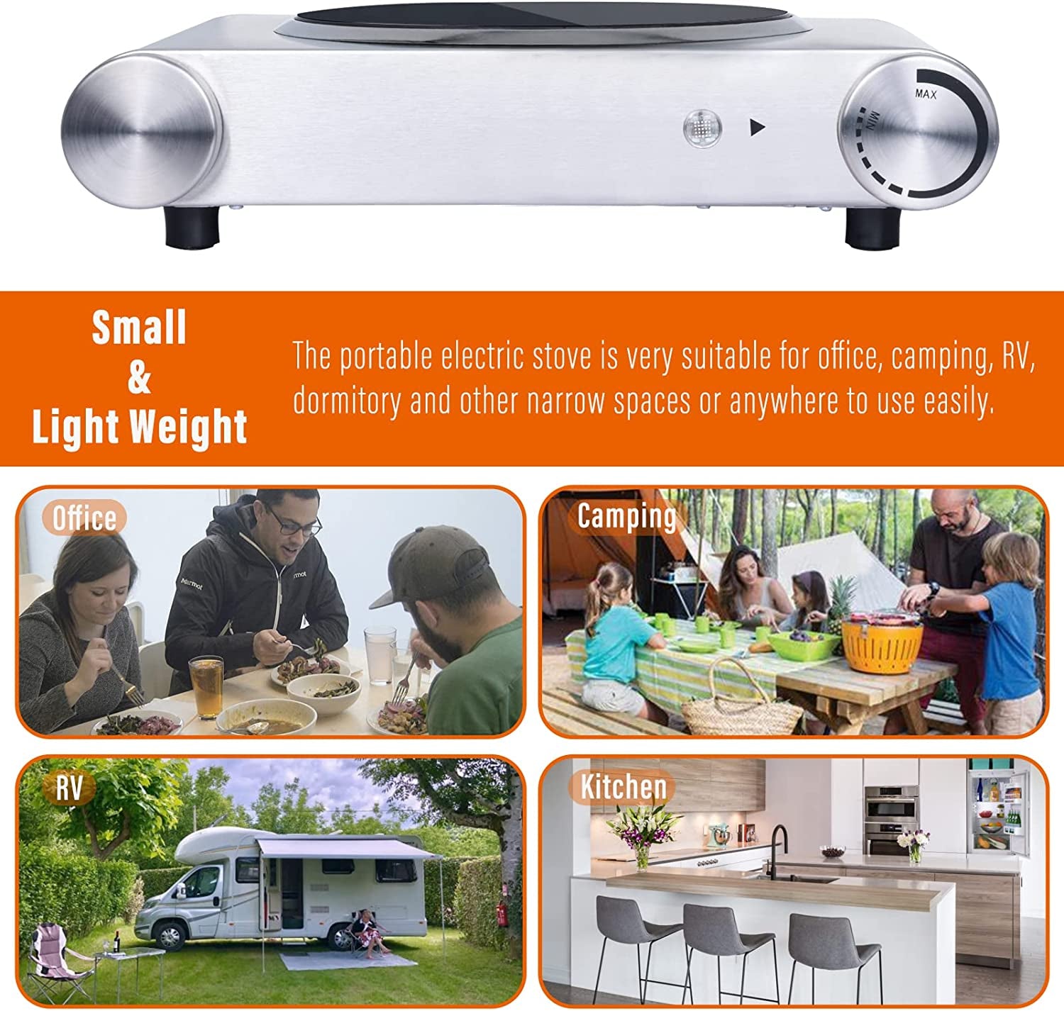 Single Burner Electric Hot Plate - 1200W Countertop Electric Cooktop, Portable Electric Stove in Stainless Steel. Features Temperature Control and Easy-to-Clean Surface.