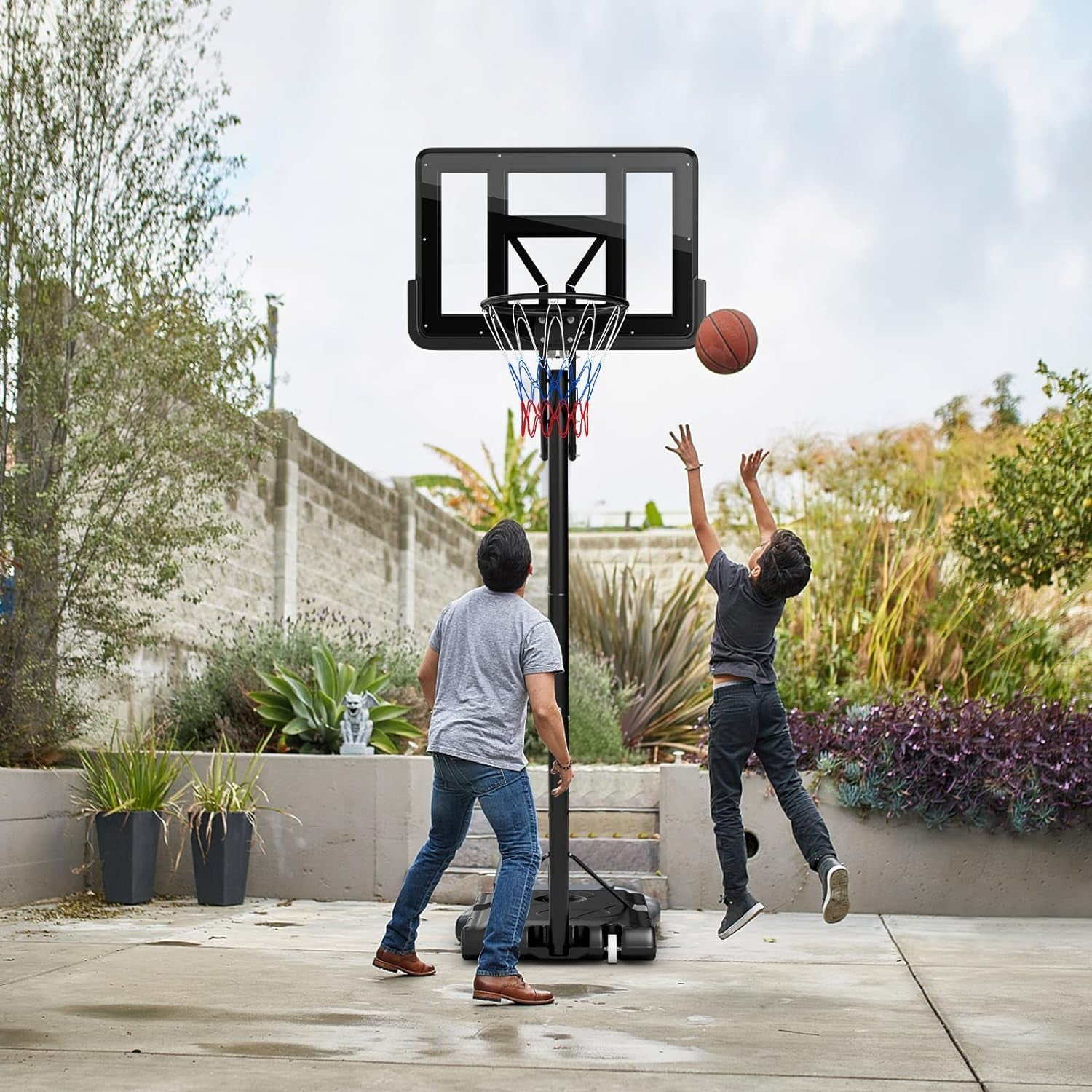 Adjustable Outdoor Basketball System with Shatterproof Backboard and Solid Metal Rim