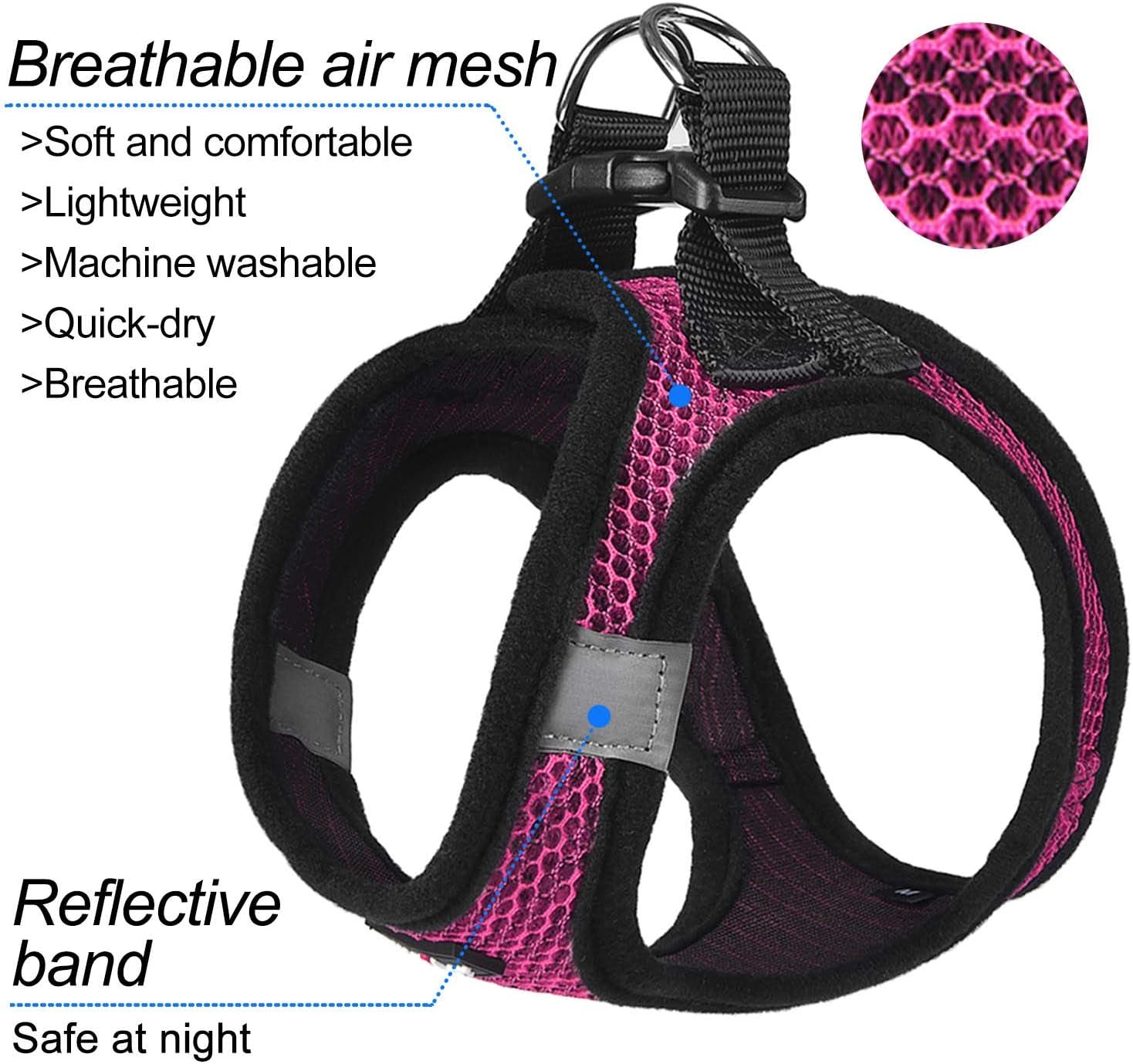 Dog Harness Step-in Breathable Puppy Cat Dog Vest Harnesses for Small Medium Dogs Pink