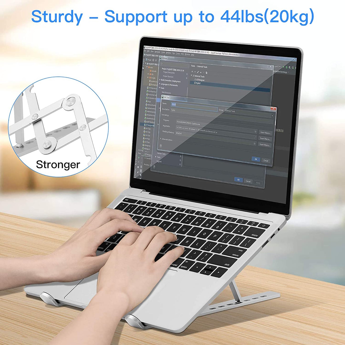 Ergonomic Aluminum Laptop Stand - Adjustable, Portable, and Ventilated - Compatible with 9-17" Laptops - 7 Levels of Height Adjustment - Ideal for Desk Use