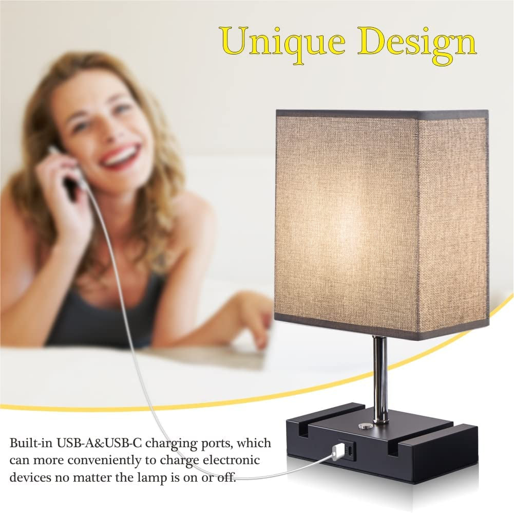Set of 2 Modern Touch Control Table Lamps with LED Bulbs: 3-Way Dimmable Bedside Lamps featuring Built-in Dual USB Charging Ports and 2 Phone Stands, Perfect for Study, Bedroom, Living Room, or Office