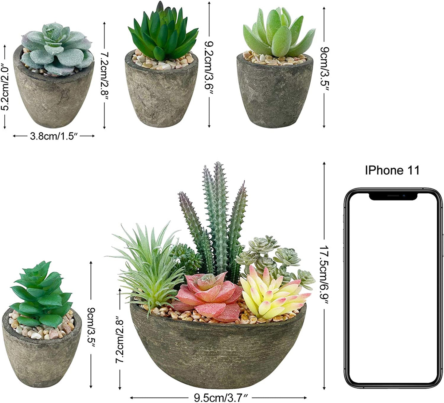 Set of 5 Artificial Succulent Plants with Realistic Appearance and Cement-like Pots for Elegant Home and Office Decoration