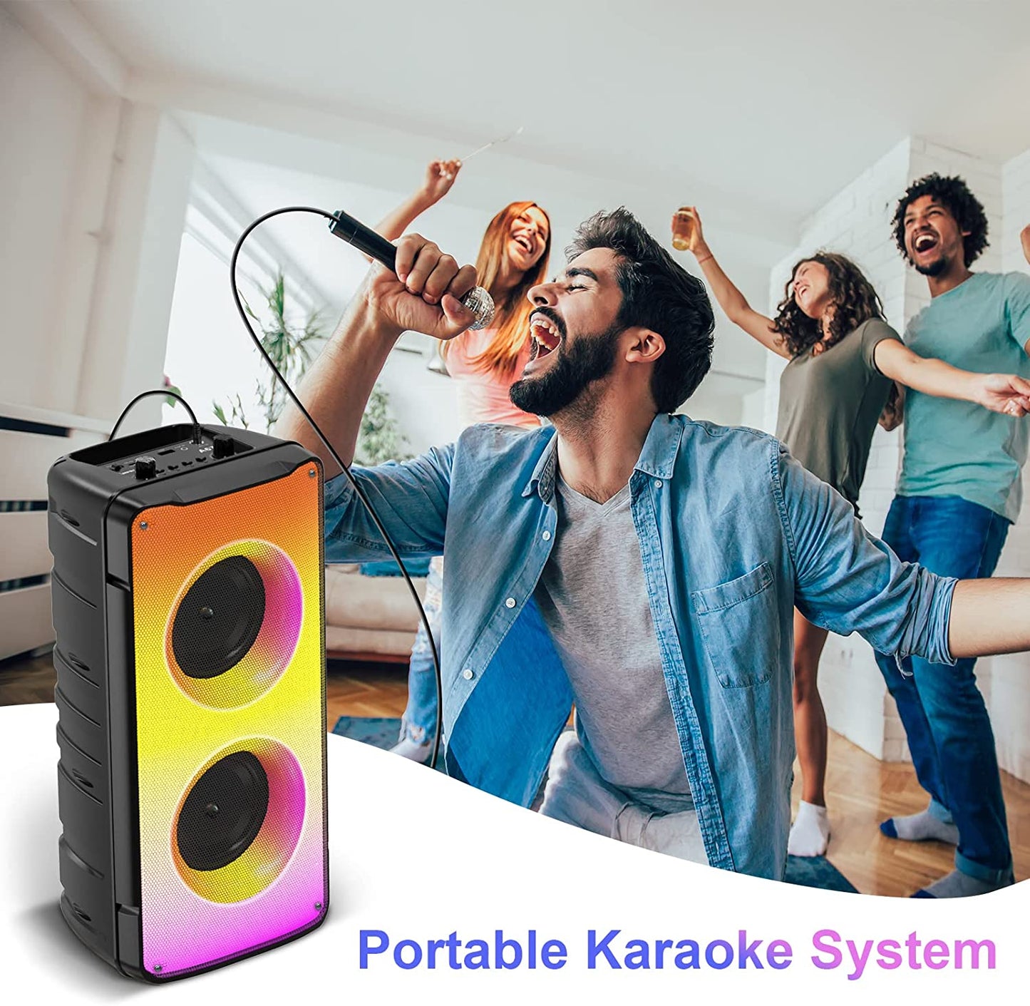 Bluetooth Speakers: 60W (80W Peak) Portable Loud Wireless Stereo Speaker with Rich Bass, Bluetooth 5.0, FM Radio, Colorful Lights, TWS Pairing, 10000mAh Battery. Perfect Outdoor Speaker for Home Parties and Gifts.