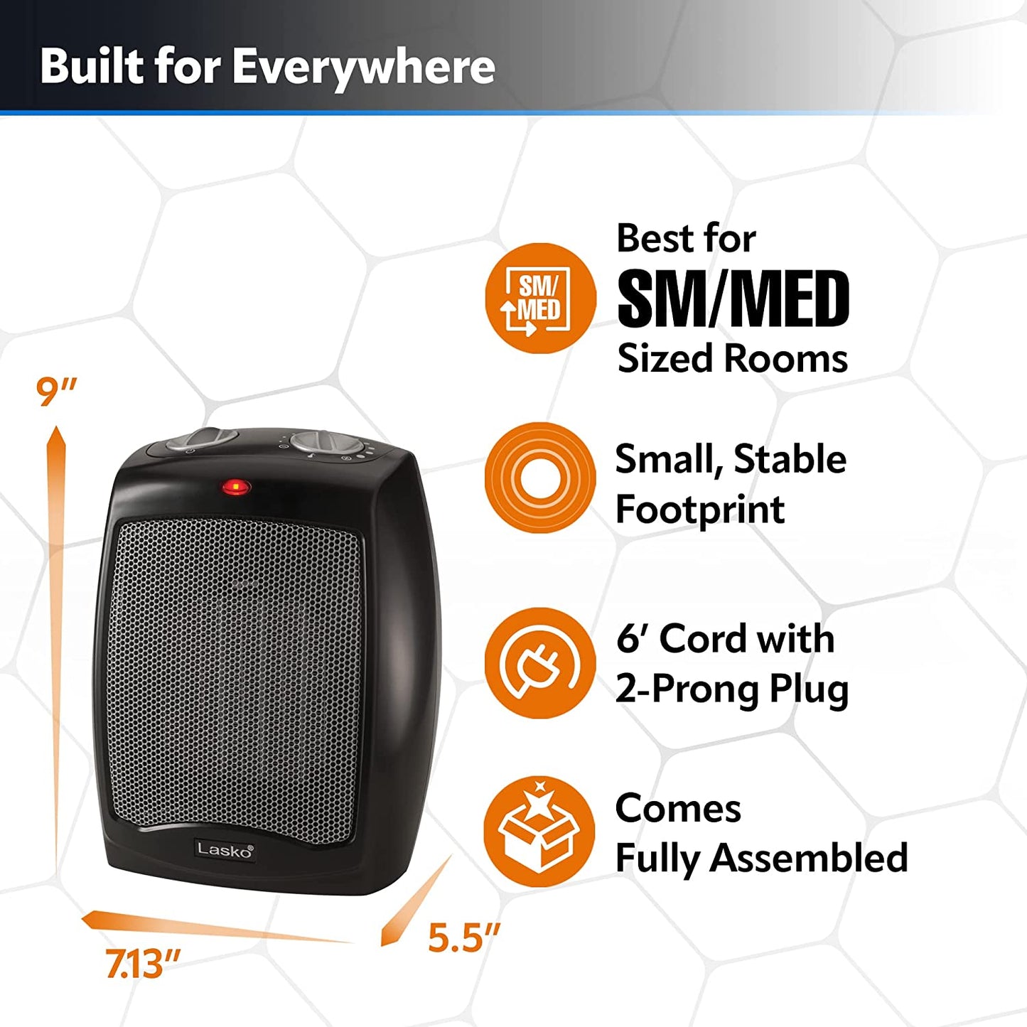 Portable Ceramic Space Heater with Adjustable Thermostat - Ideal for Home or Home Office Use in Black