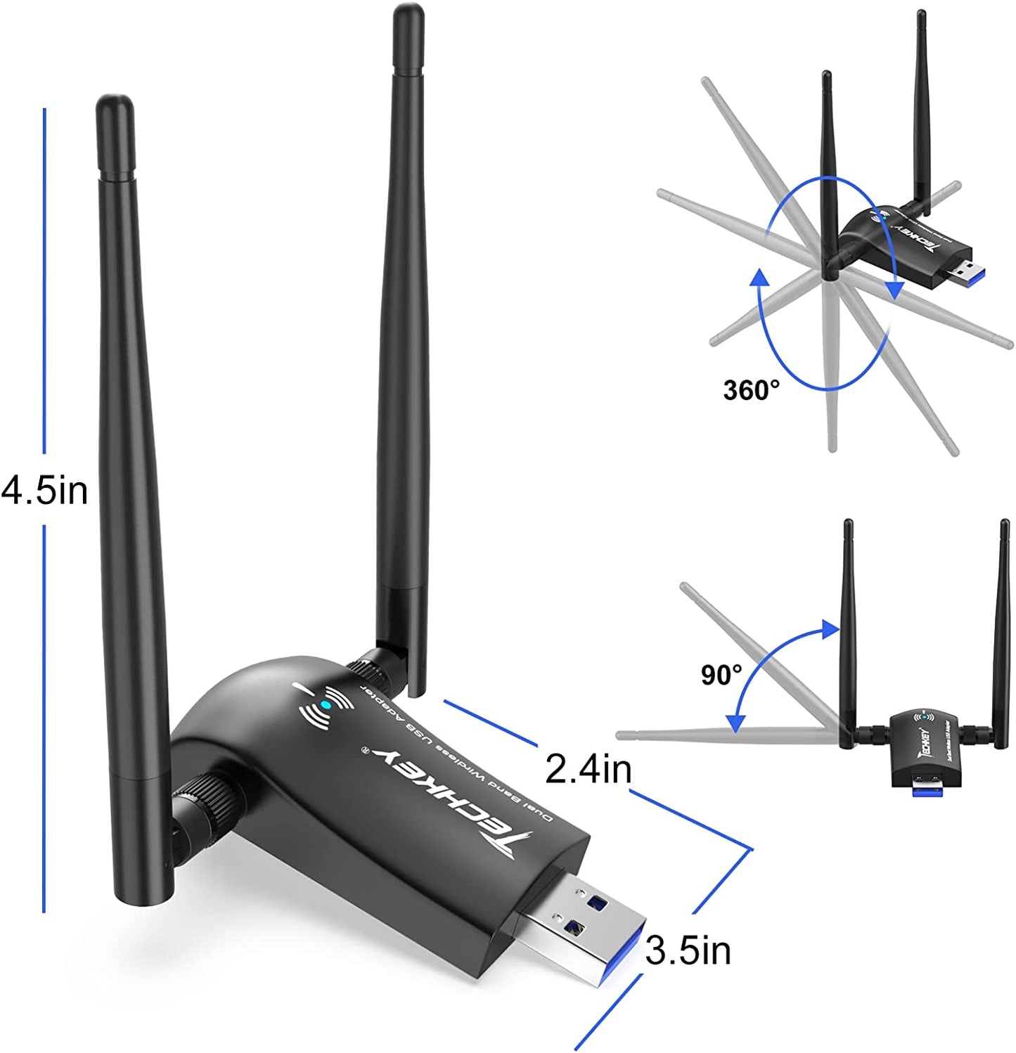 USB WiFi Adapter for PC: AC1200Mbps Dual-Band Connectivity - 2.42GHz/300Mbps and 5.8GHz/867Mbps, Equipped with 5dBi WiFi Antennas. Features USB 3.0 Interface for Desktops and Laptops, Compatible with Windows 10/8/7/Vista/XP, as well as Mac OS 10.9-10.15.