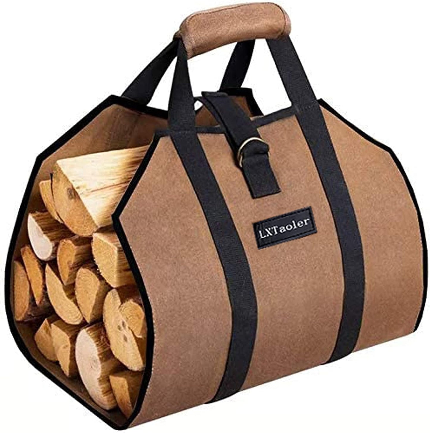 Canvas Firewood Tote with Handle - Sturdy Firewood Log Carrier Bag for Fireplaces and Camping, 39 x 18 Inches 