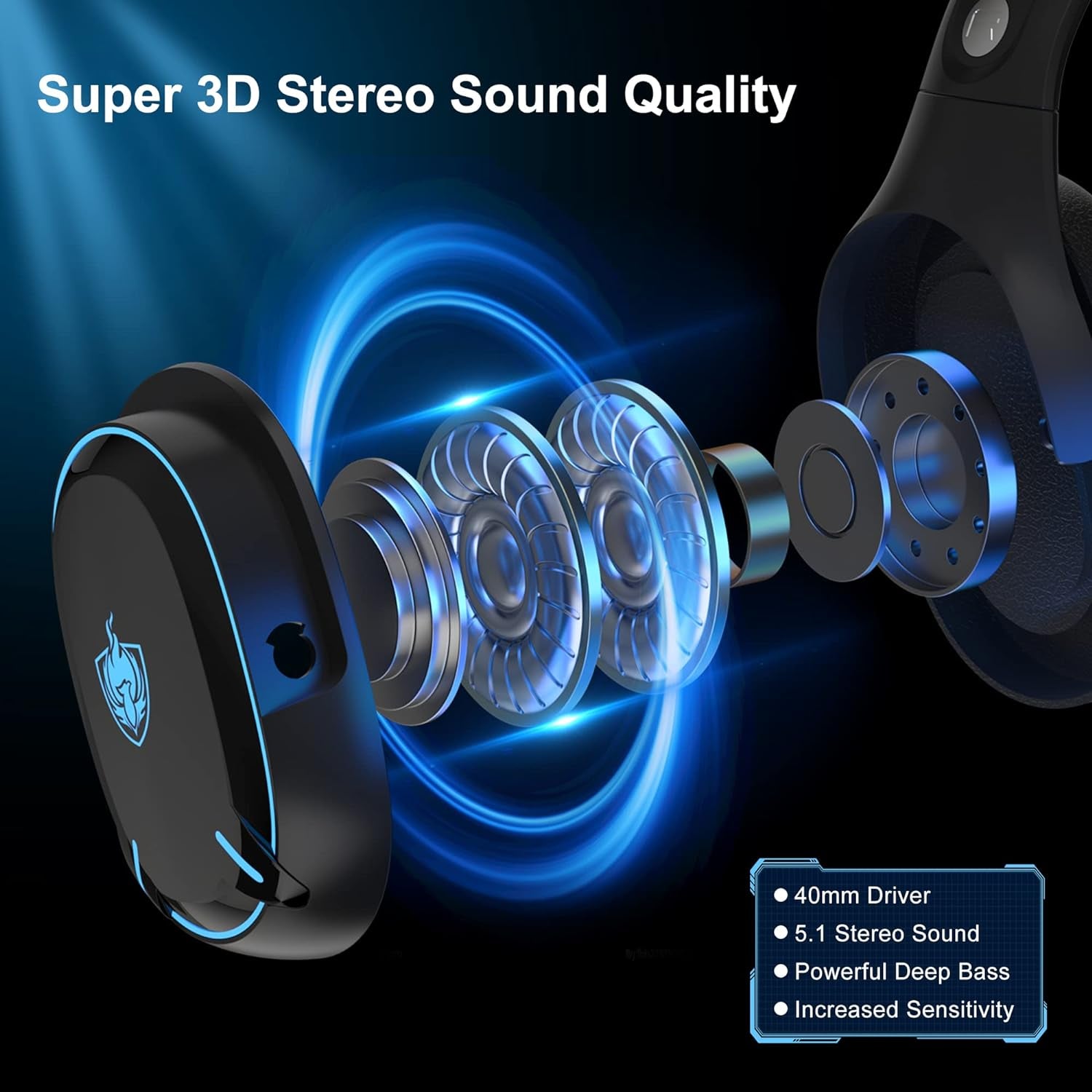 Premium Gaming Headset with 7.1 Surround Sound, Noise Cancelling Mic, and LED Light - Compatible with PC, PS4, PS5, Nintendo Switch, and More (Blue)