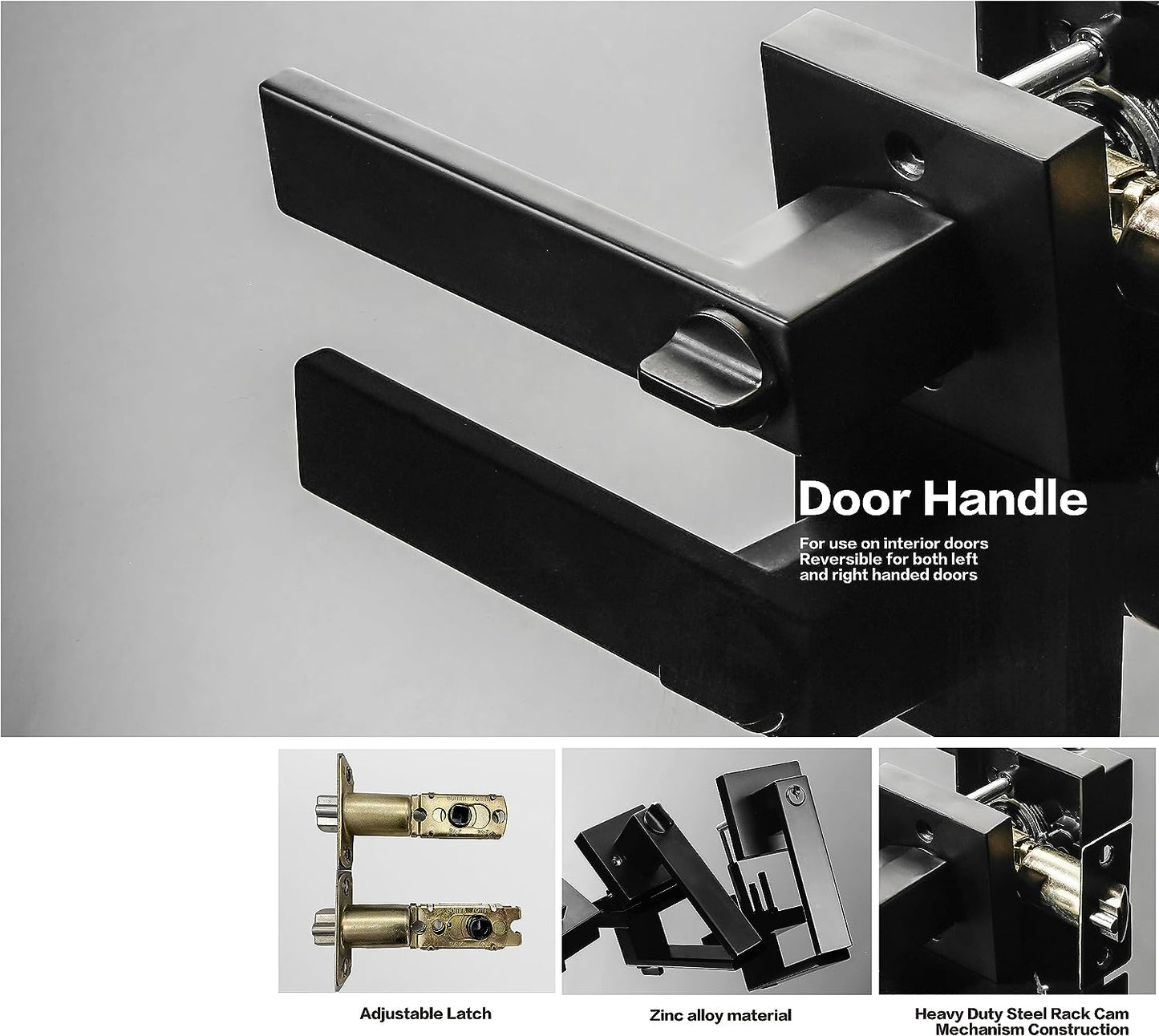 Modern Matte Black Entry Lever Door Locks with Deadbolt - Includes Square Exterior Front Door Handle and Single Cylinder Deadbolt as a Set.