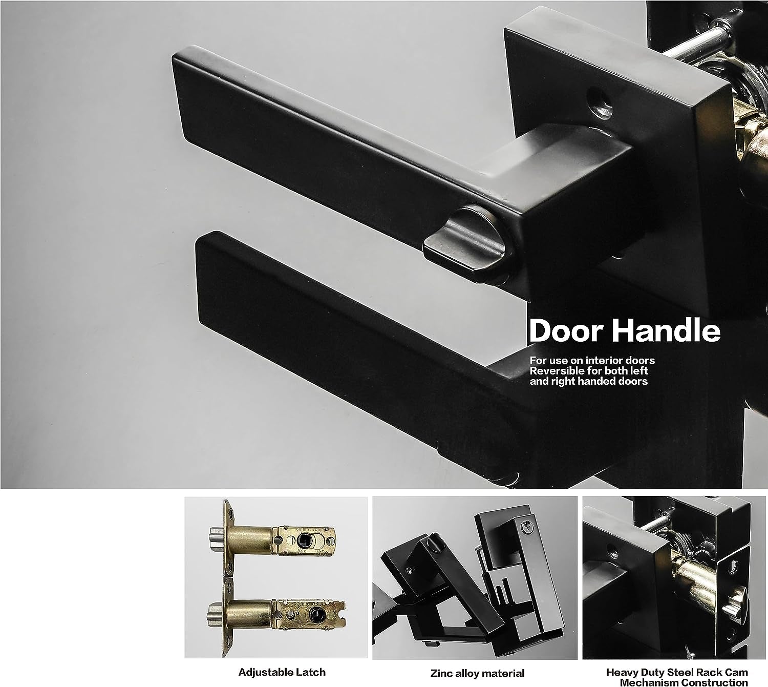 Modern Matte Black Entry Lever Door Locks with Deadbolt - Includes Square Exterior Front Door Handle and Single Cylinder Deadbolt as a Set.