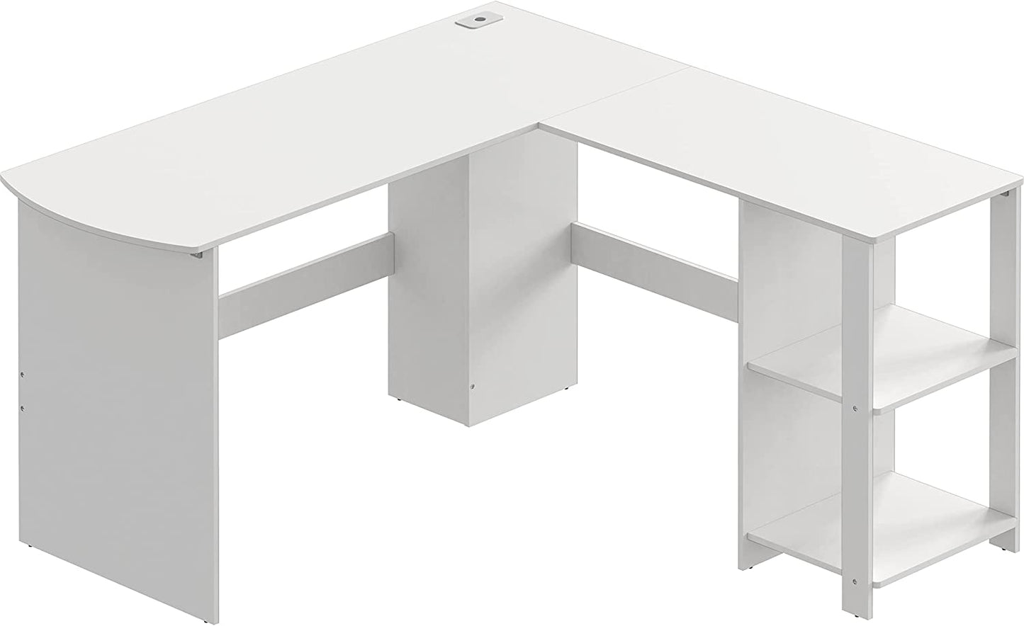 L-Shaped White Wood Corner Desk for Home Office