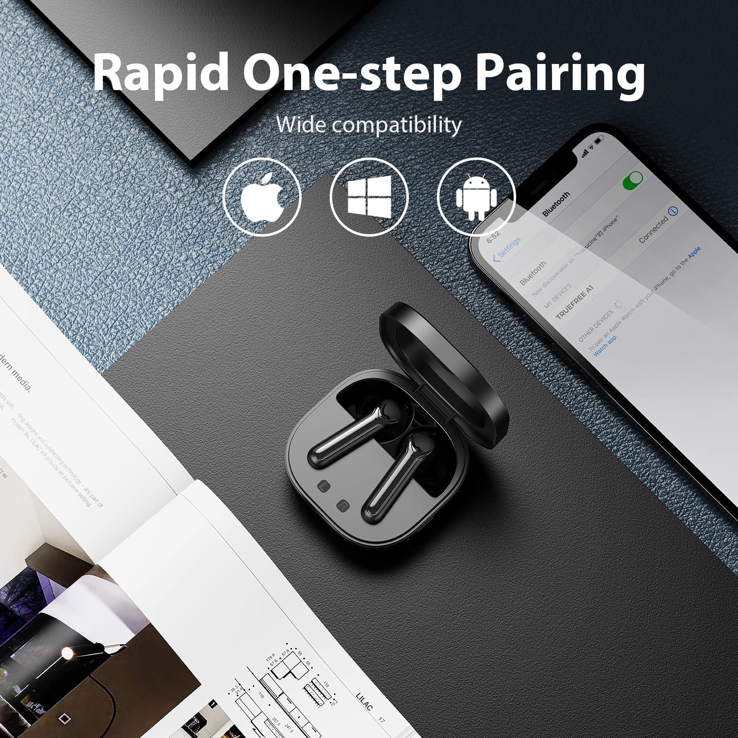 A1 Wireless Earbuds - Bluetooth Earphones with 4 Mics, Immersive Stereo Sound powered by 14.2mm Driver, Clear Calls with ENC, USB-C Charging, 18 Hours Playtime, Single/Twin Mode