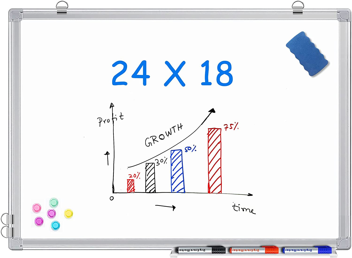 Magnetic Wall-Mounted Whiteboard - Lightweight Whiteboard for Home, Office, School, and Kids - 24 x 18 Inches with a Silver Frame.