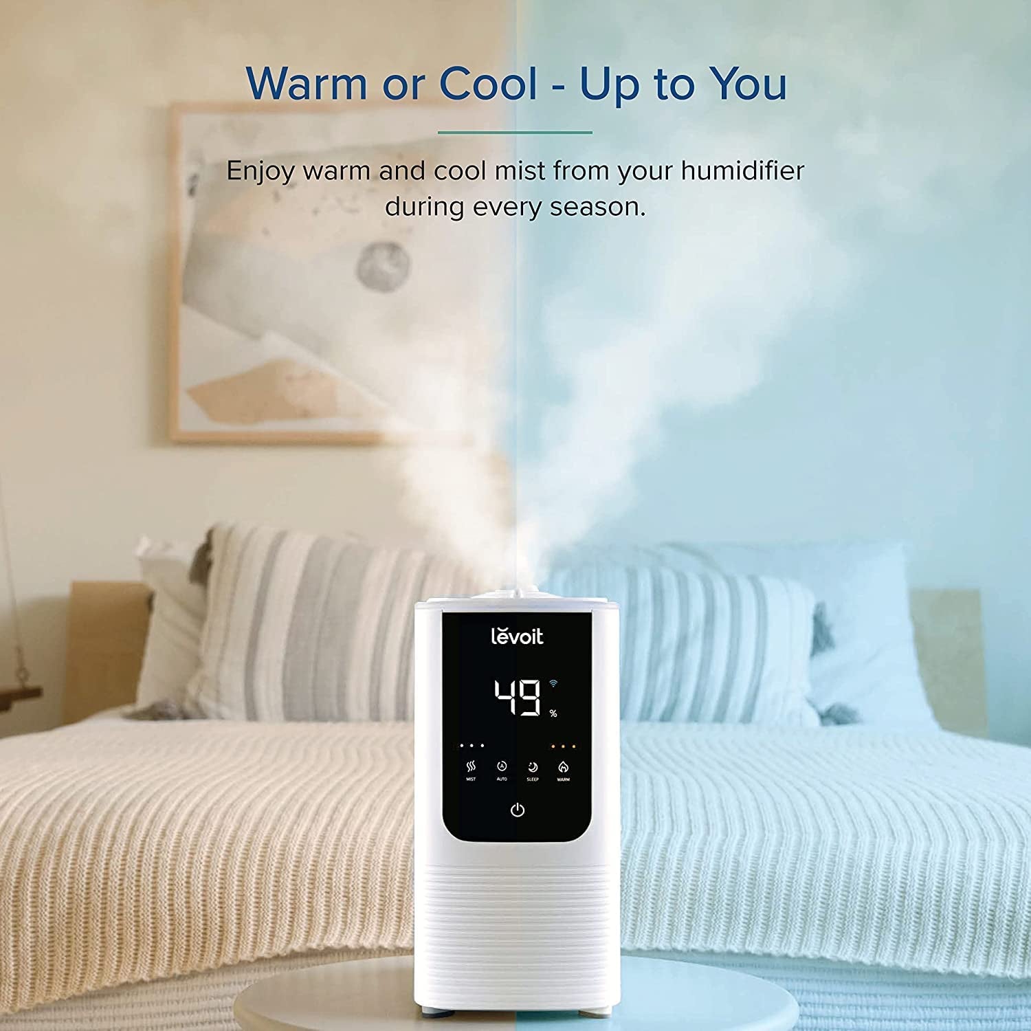Humidifier for Bedroom Large Room Home, Oasismist Smart Cool and Warm Mist Humidifiers, Auto Customized Humidity, Ultrasonic Top Fill Oil Diffuser for Baby and Plants, Quiet, 4.5L, White