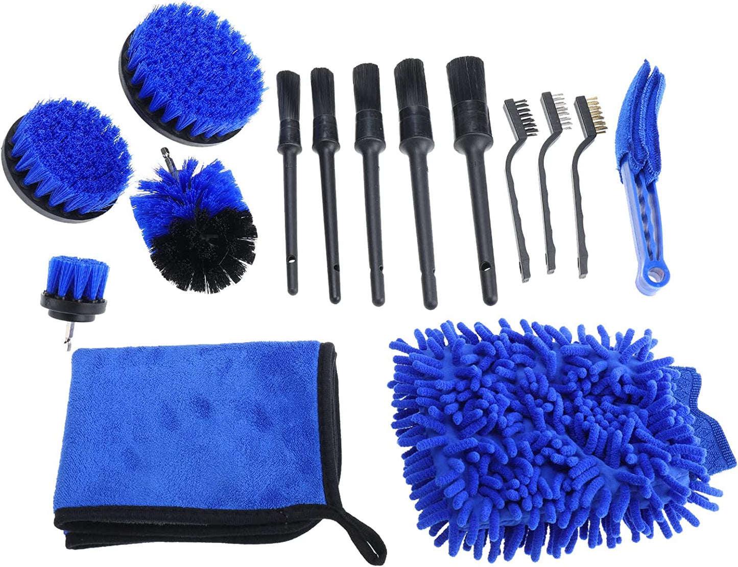 15-Piece Auto Detailing Brush Kit for Rims, Drill Brushes, Wire Brush, and Automotive Air Conditioner Brush