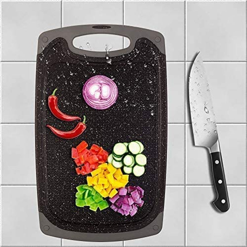 Reversible Cutting Board Set - 3-Piece Non-Porous Cutting Boards with Juice Grooves, Easy-Grip Handle, Black Marble Granite Color - Dishwasher Safe