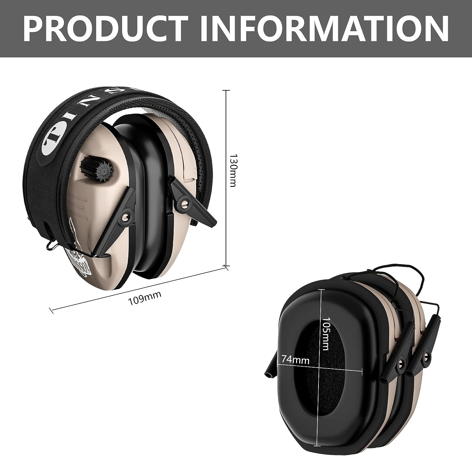  Electronic Noise Cancelling: NRR 23dB Earmuffs for Shooting and Hunting, Equipped with 3.5mm Audio Jack for Gun Range Use in FDE Color