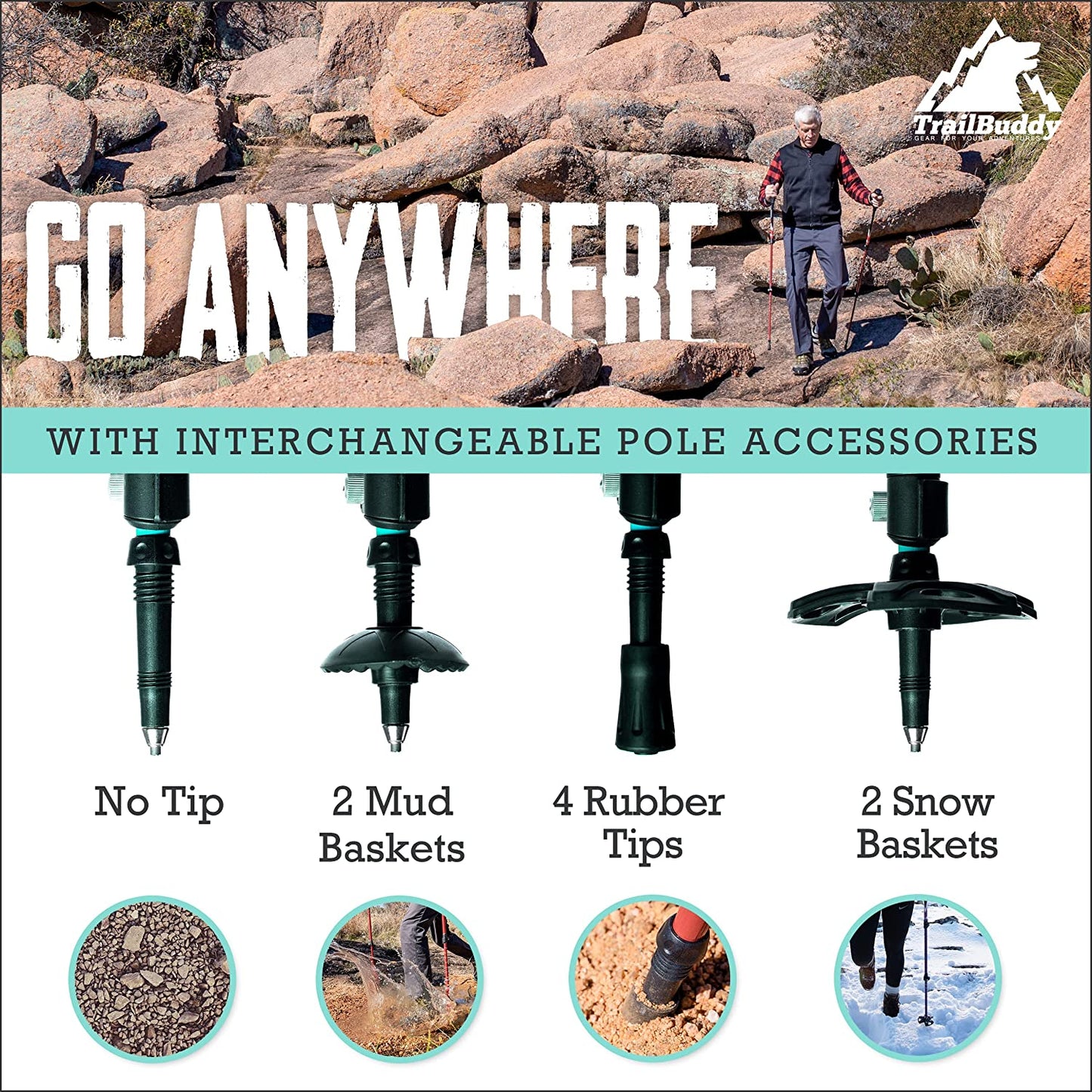 Ultralight Aluminum Collapsible Hiking Poles - Adjustable Trekking Poles for Hiking, Camping, and Backpacking - Set of 2 Walking Sticks with Cork Grip