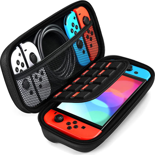 Protective Carrying Case for Nintendo Switch and NEW Switch OLED Model (2021) - Portable HardShell Pouch Travel Bag for Switch Accessories, Accommodates 10 Game Cartridges