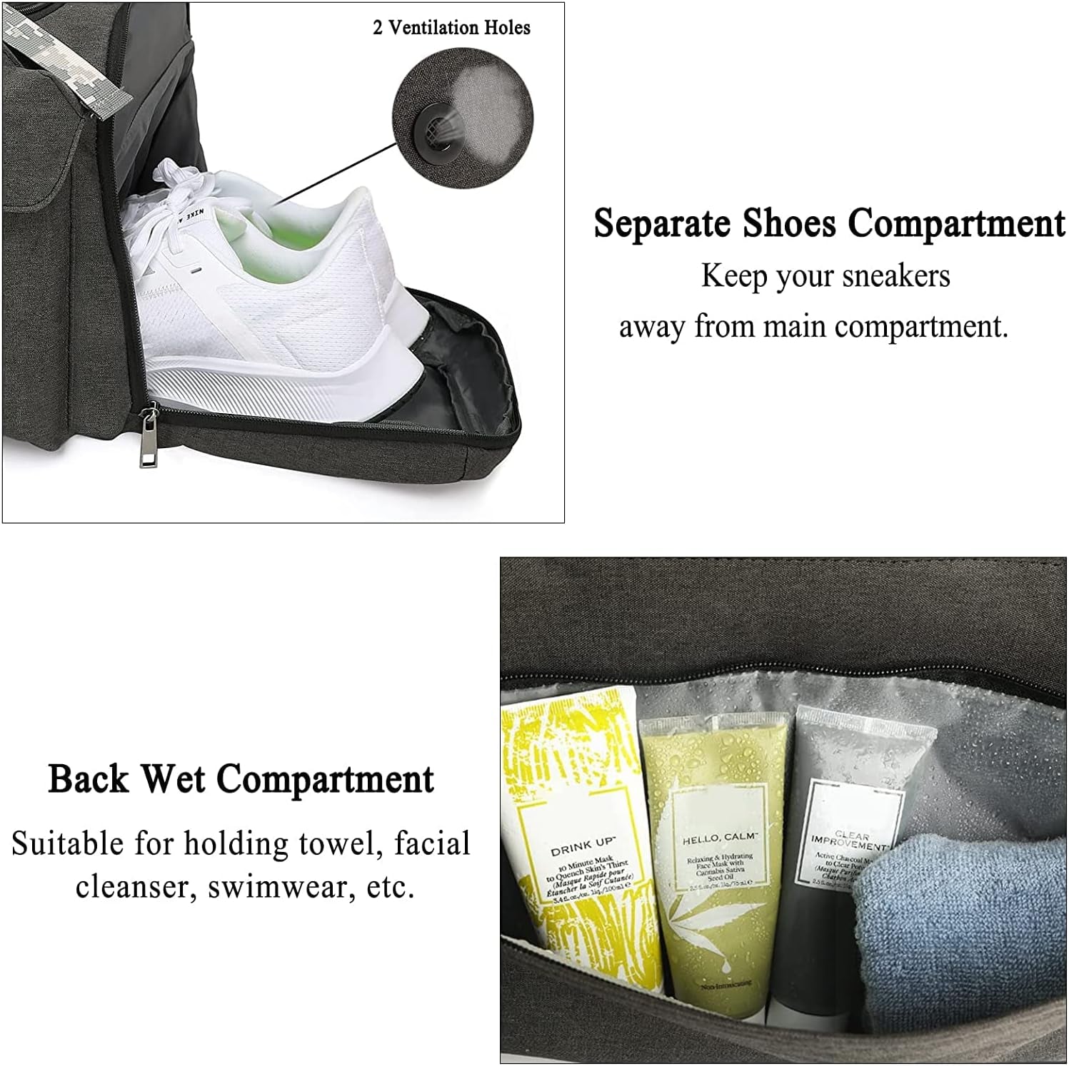 Sports Duffle Bag Backpack - Large Gym Bag for Men - Includes Shoe Compartment and Wet Pocket - Ideal for Travel and Sports Activities.