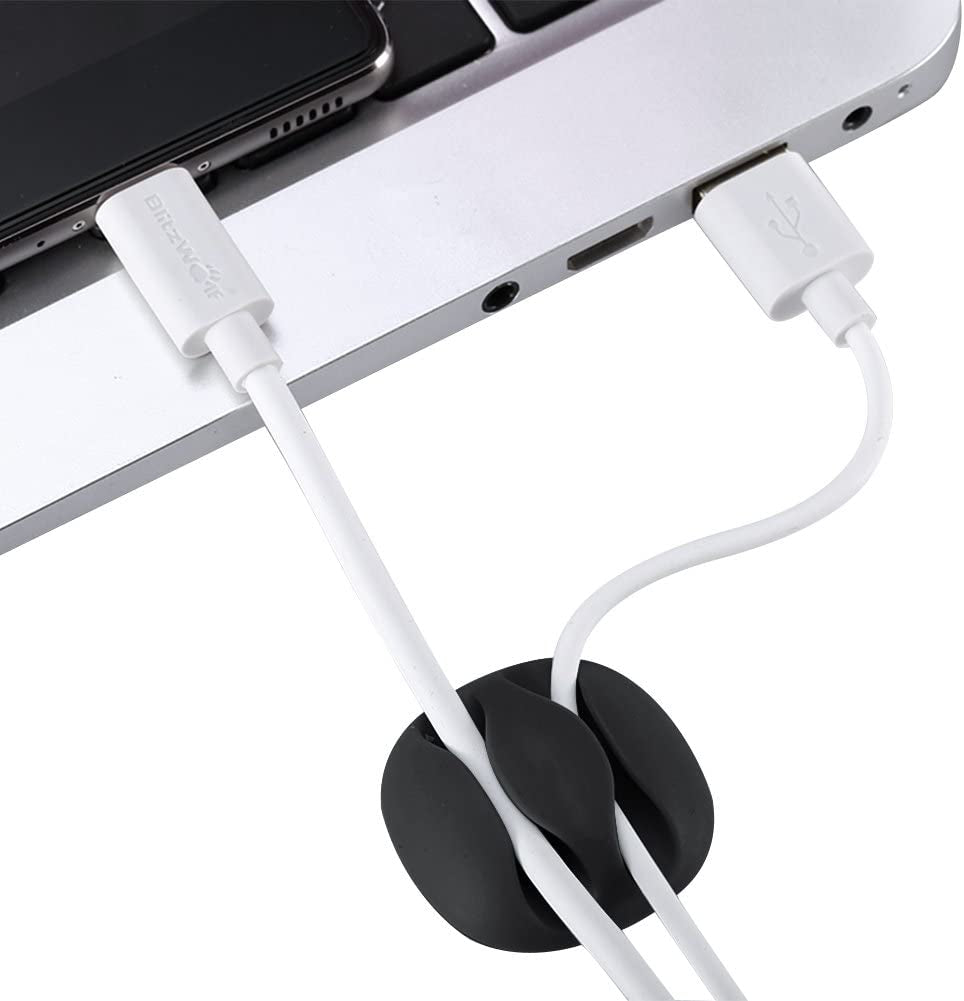 24-Piece Adhesive Silicone Cable Clips for Desk Cable Management - Black and Grey