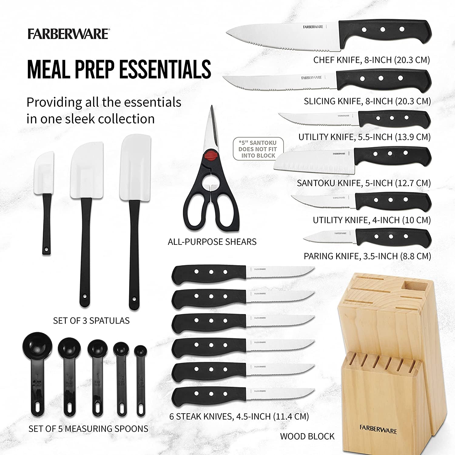 22-Piece Black Knife Block and Kitchen Tool Set: High-Carbon Stainless Steel with Triple Rivet Construction, Never Needs Sharpening.