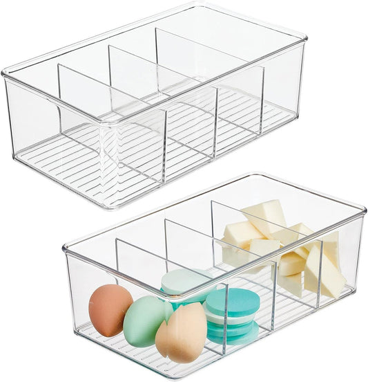 Design Clear Plastic 4-Section Cosmetic Storage or Bathroom Organizer , Countertops, or Vanity, Organizer for Lotions, Nail Polish, Skincare, Lipstick, Ligne Collection, 2 Pack, Clear