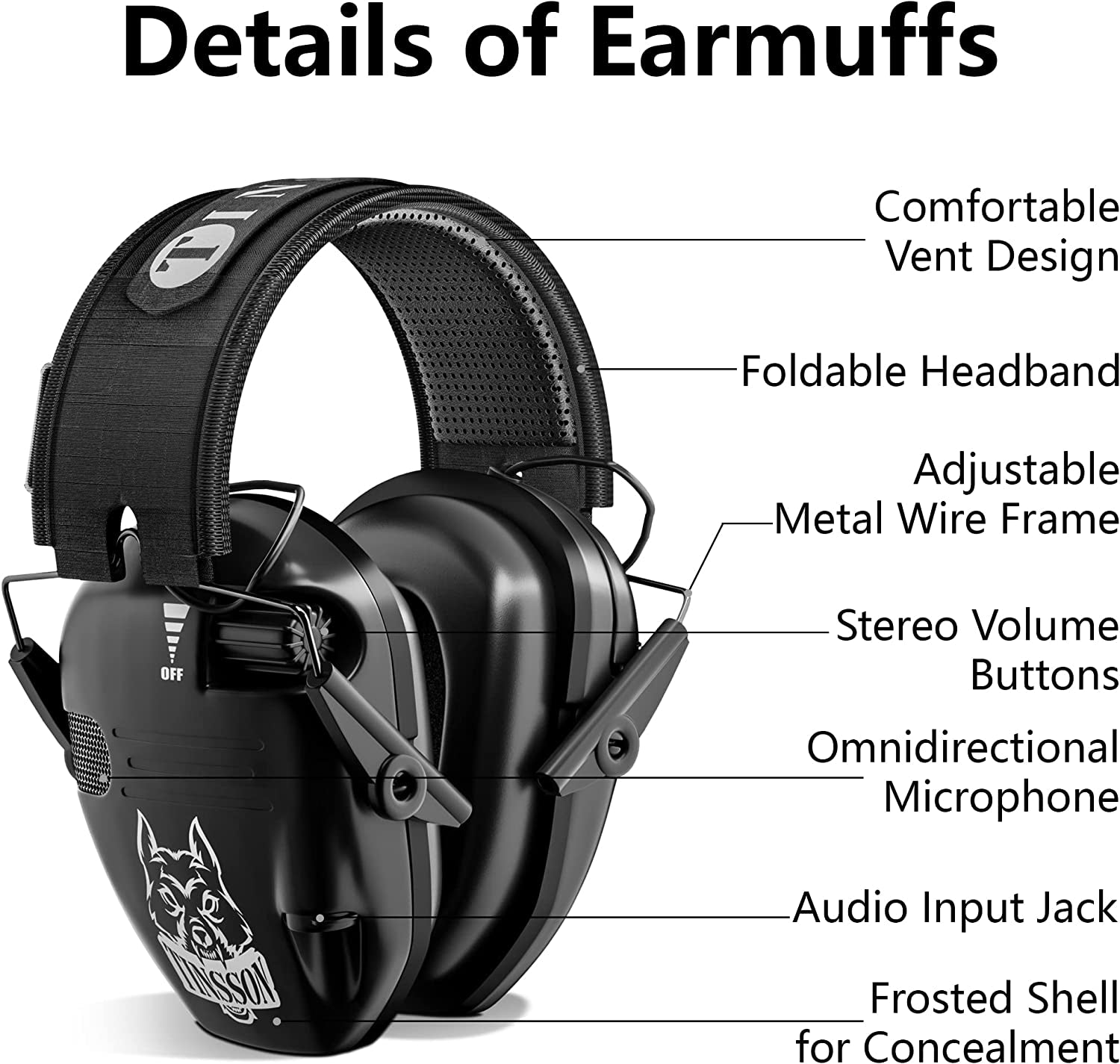 Noise Cancelling Headphones 23dB Shooting Ear Protection Electronic Ear Protection for Shooting/Hunting Noise Reduction Earmuffs with 3.5mm Audio Jack for BLACK