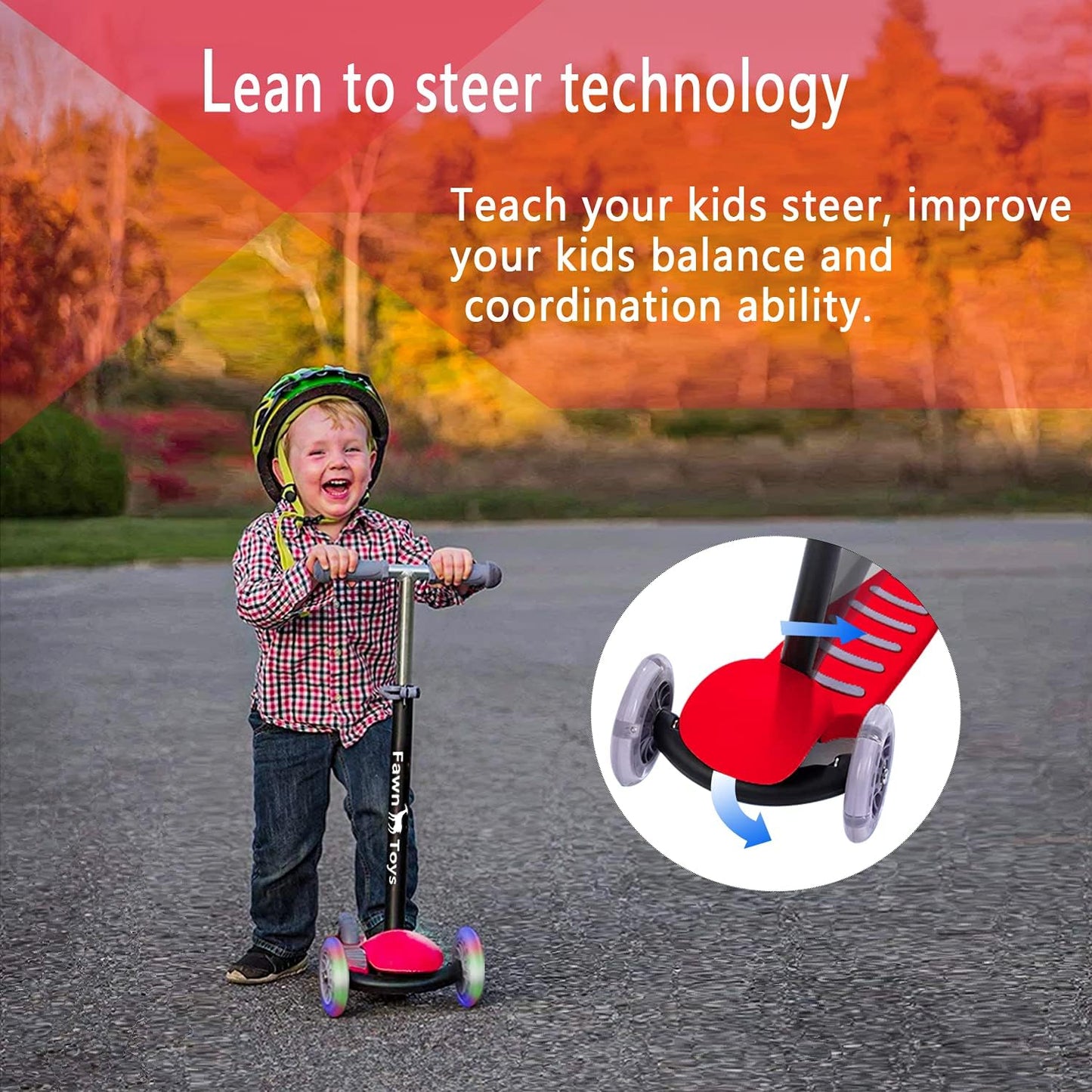 3-Wheel Junior Kick Scooter with Flashing Wheels, Lean to Turn, Suitable for Indoor and Outdoor Use, Ages 2-8 Years