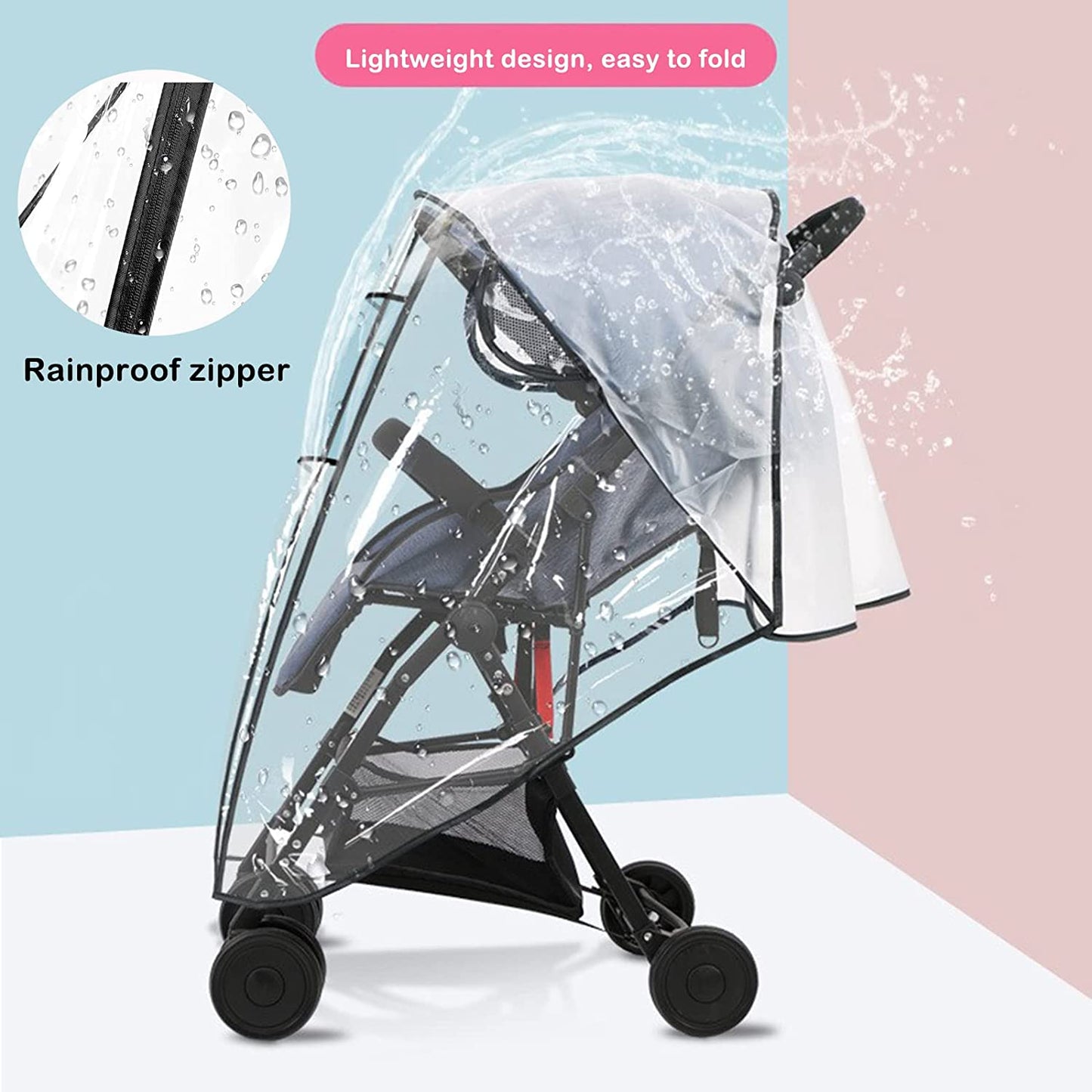 Universal Stroller Rain Cover- Cart Umbrella Rain Cove Accessory, for Babies Winter Windproof Waterproof Dustproof and Snowproof