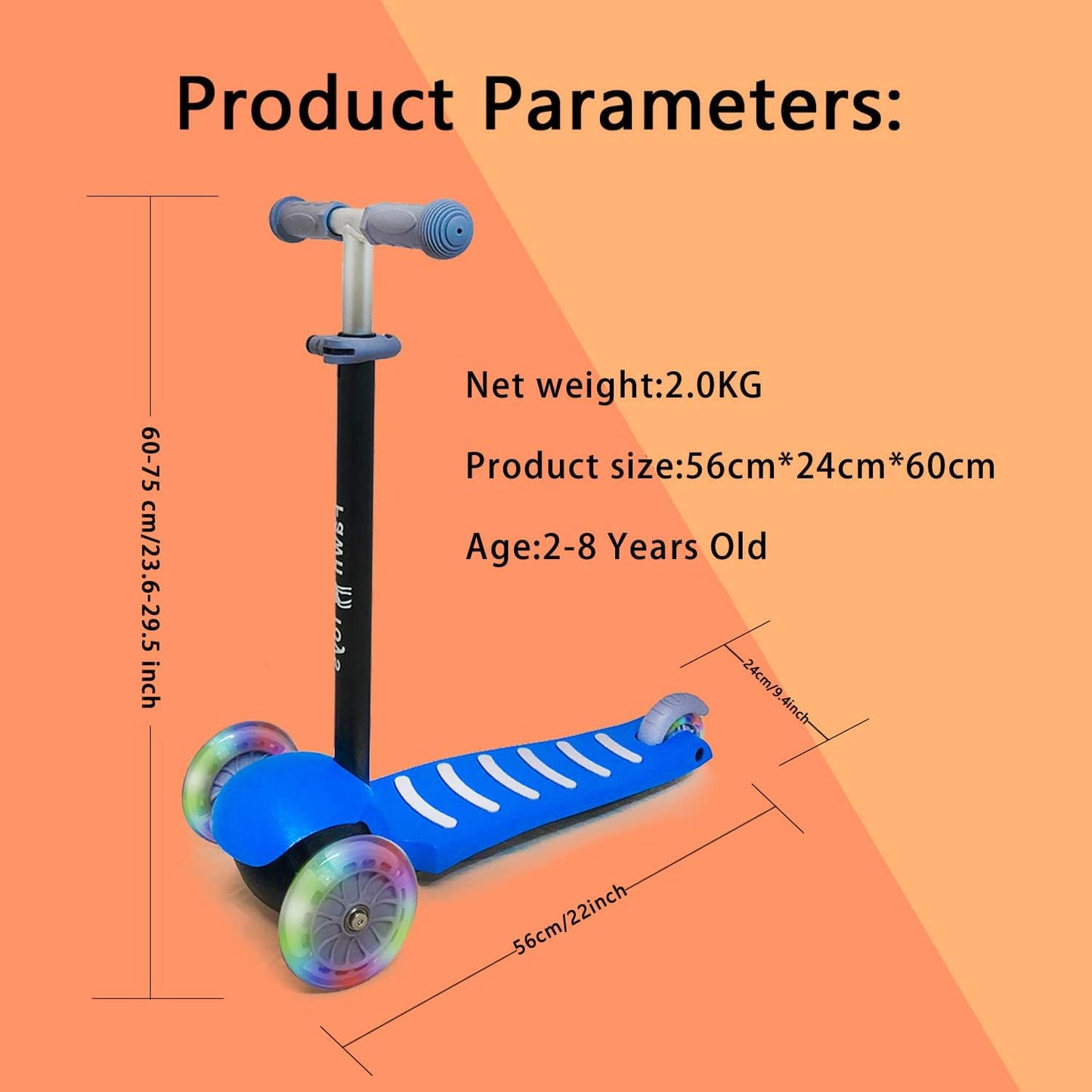 3-Wheel Junior Kick Scooter with Flashing Wheels, Lean to Turn, Suitable for Indoor and Outdoor Use, Ages 2-8 Years