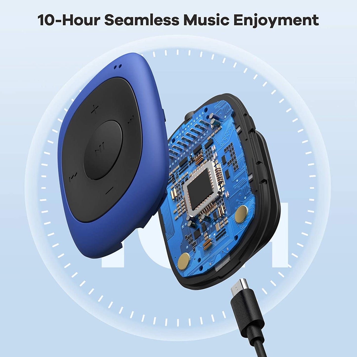 Clip MP3 Player with FM Radio: 8GB Digital Music Player designed for Jogging, Running, and Gym Activities. Available in Blue 