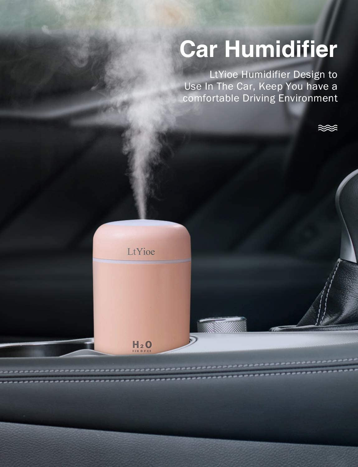 USB Personal Desktop Humidifier for Car, Office Room, and Bedroom - Colorful Cool Mini Humidifier with Auto Shut-Off, 2 Mist Modes, and Super Quiet Operation (Pink)