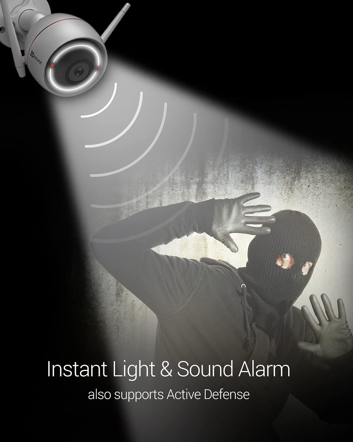 Weatherproof Outdoor Security Camera with 1080P Resolution, Strobe Light & Siren, 100Ft Night Vision, 2.4G Wi-Fi/Wired Connection, Two-Way Audio, Compatible with Alexa, Google, and IFTTT, Home Ios Android App Support