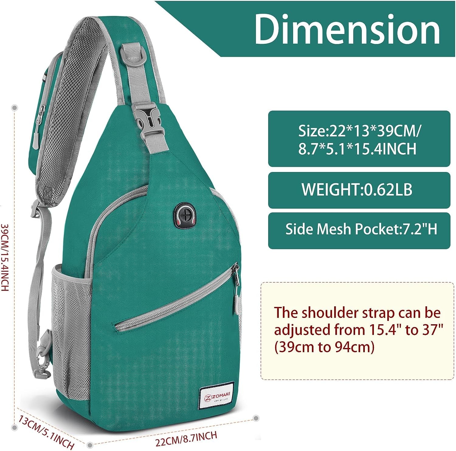 Crossbody Sling Bag - Shoulder Chest Bag for Women and Men - Ideal for Travel, Hiking, and Daypack Use