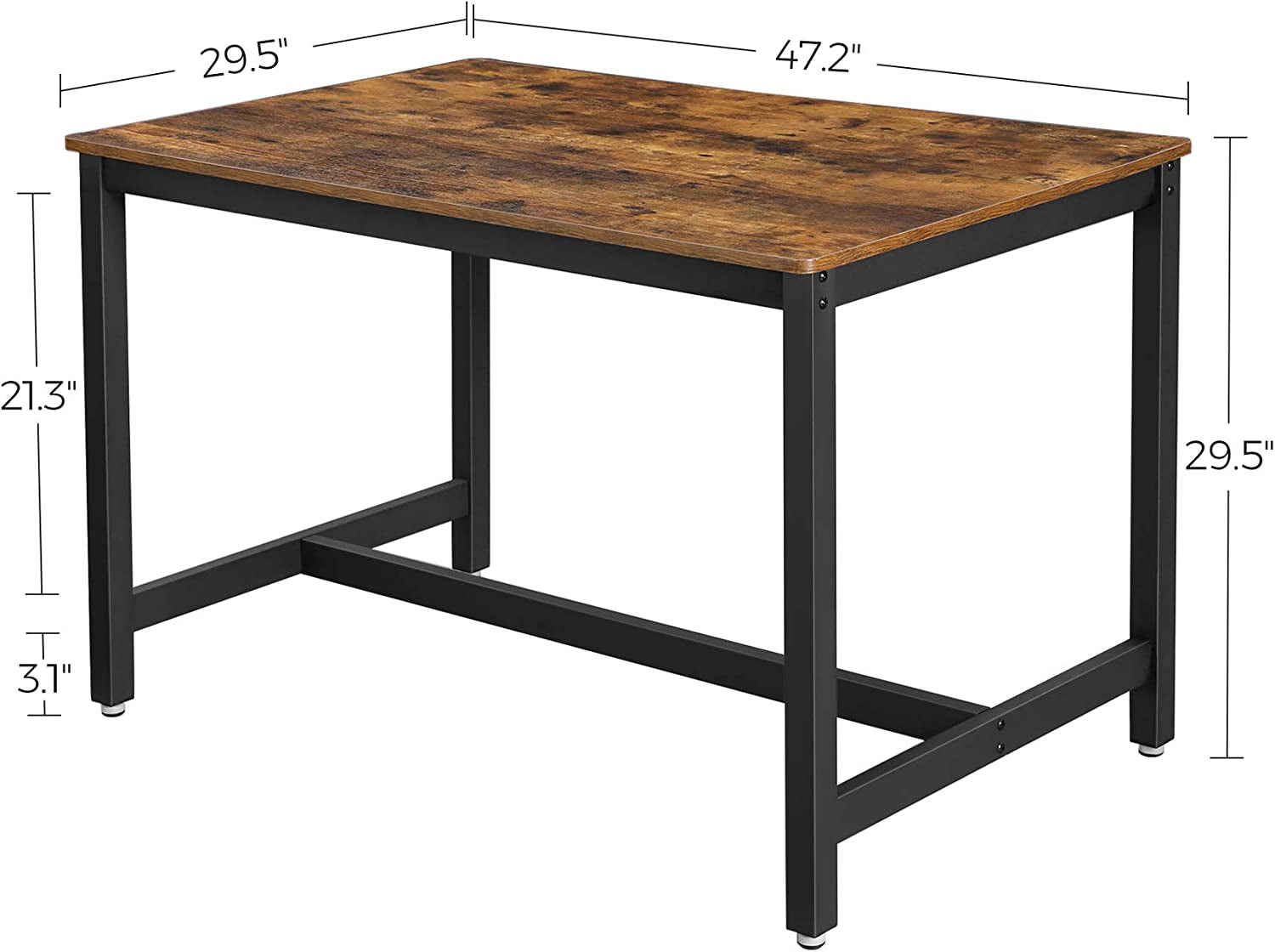 47 Inch Industrial Style Dining Table for 4, with Heavy Duty Metal Frame, Brown Finish, 47.2 x 29.5 x 29.5 Inches