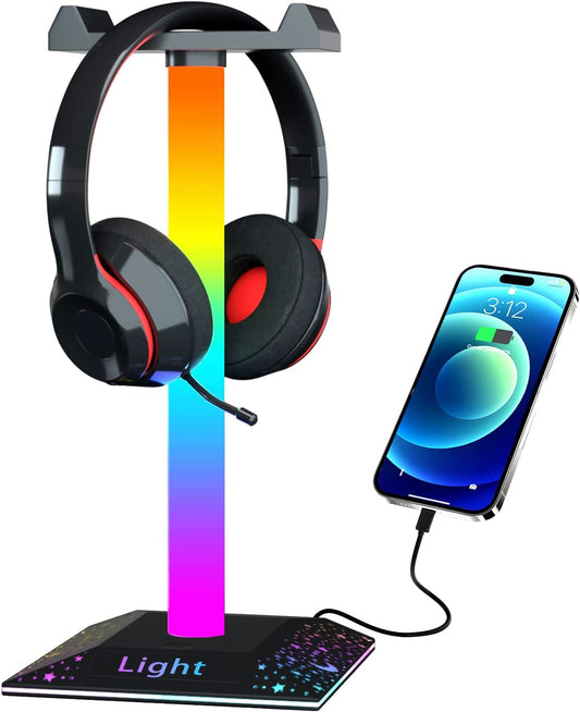 Gaming Headphone Stand with RGB Lighting: Desktop PC Gaming Accessories. Features 10 Light Modes and Non-Slip Rubber. The perfect gift for Husband, Kids, Boyfriend.