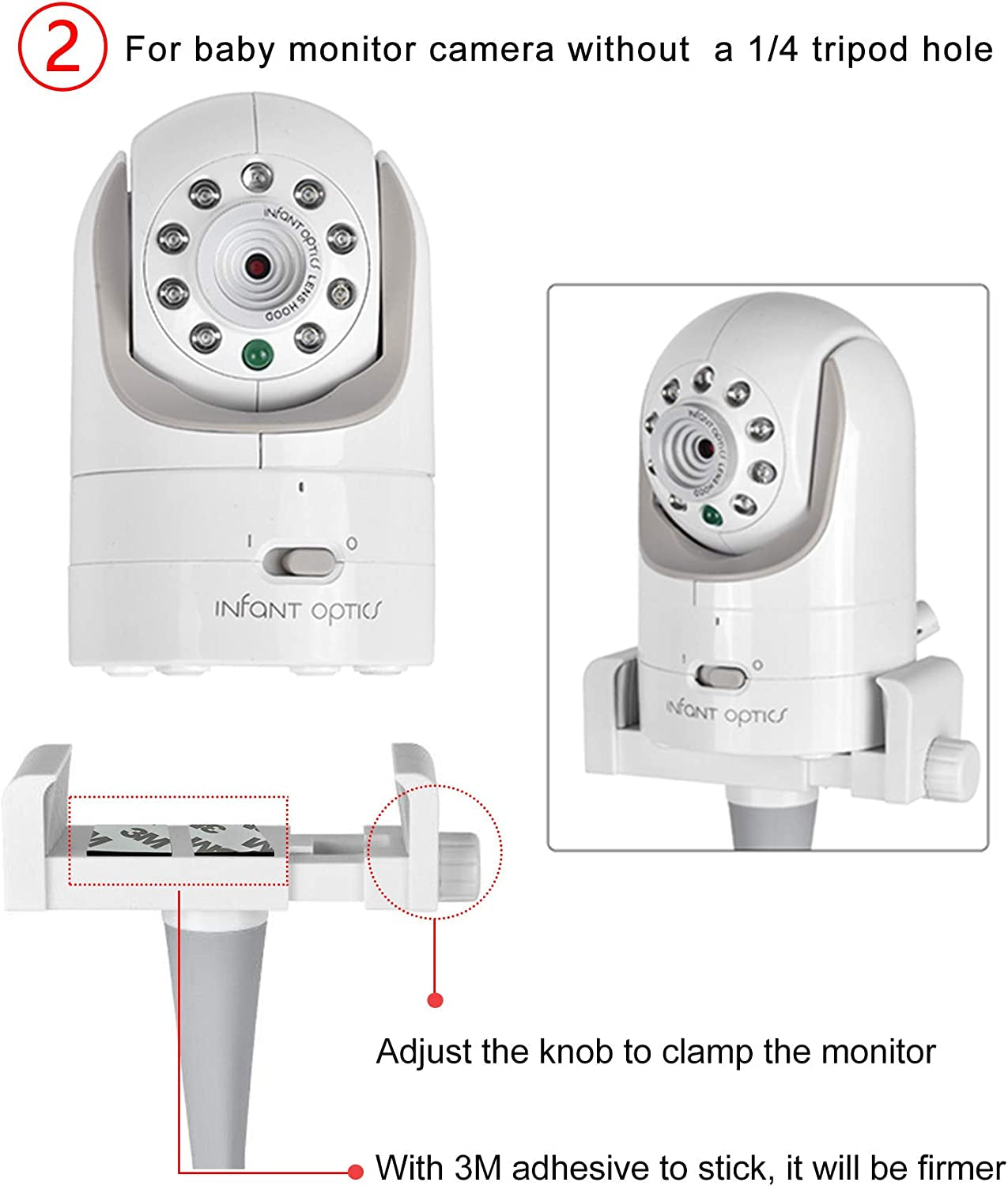 Gray Baby Monitor Mount Camera Shelf: Compatible with Infant Optics DXR 8 and Most Baby Monitors. Universal Baby Camera Holder that Attaches to Crib, Cot, Shelves, or Furniture