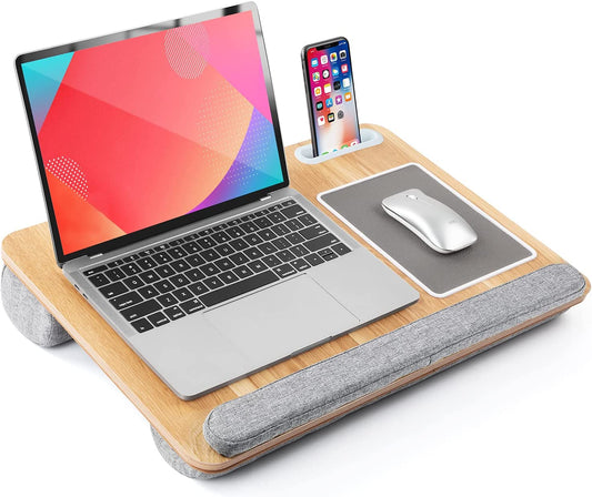 Lap Desk for 17 Inch Laptop - Cushioned with Wrist Rest - Equipped with Mouse Pad & Cellphone Slot - Suitable for Couch, Bed, Home, and Office Use.