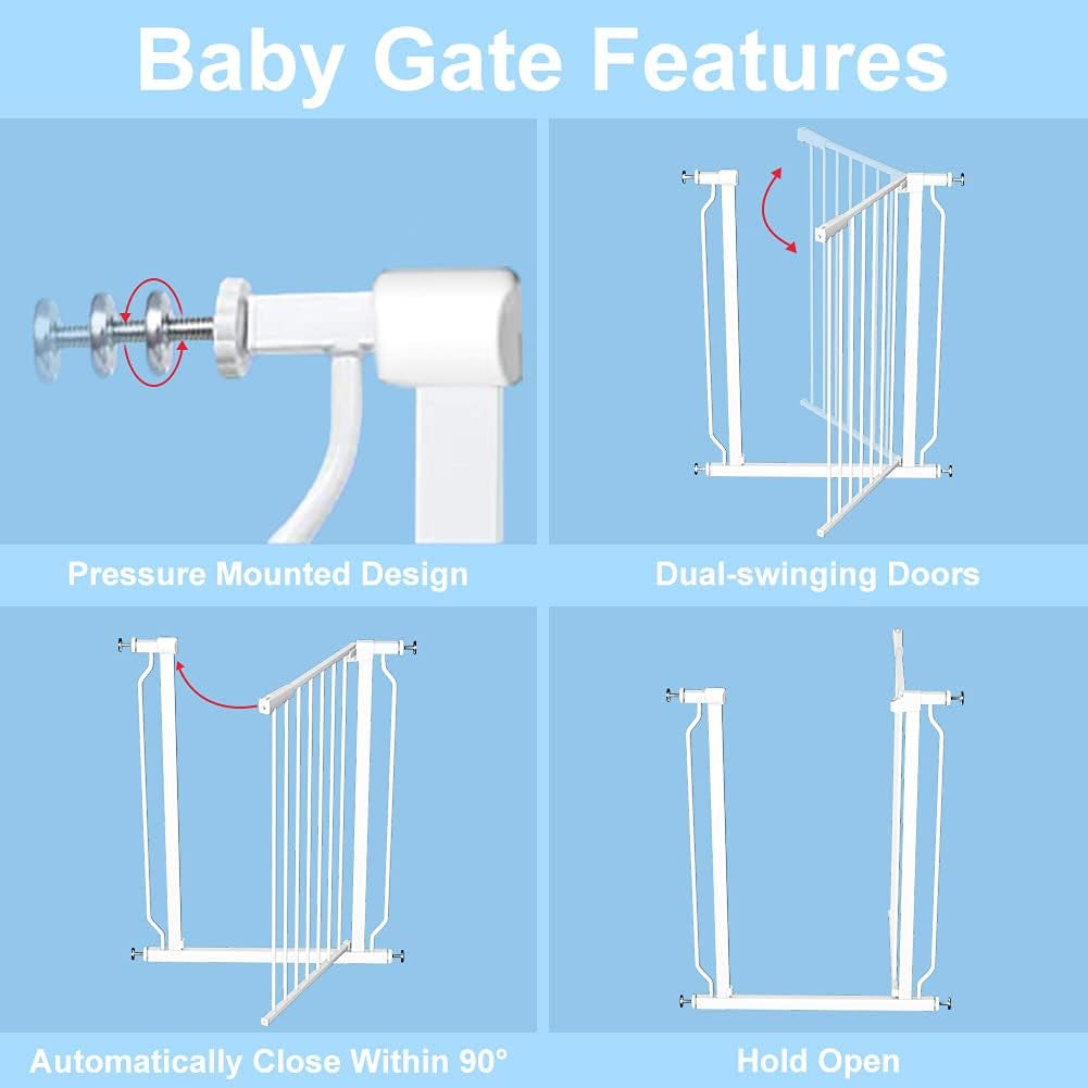 Extra Tall Safety Metal Baby Gate - 40.55 inch Height - Pressure Mount, Walk Through, Swing Auto Close Gate - Child and Pet Friendly - Ideal for House Doorways and Stairways