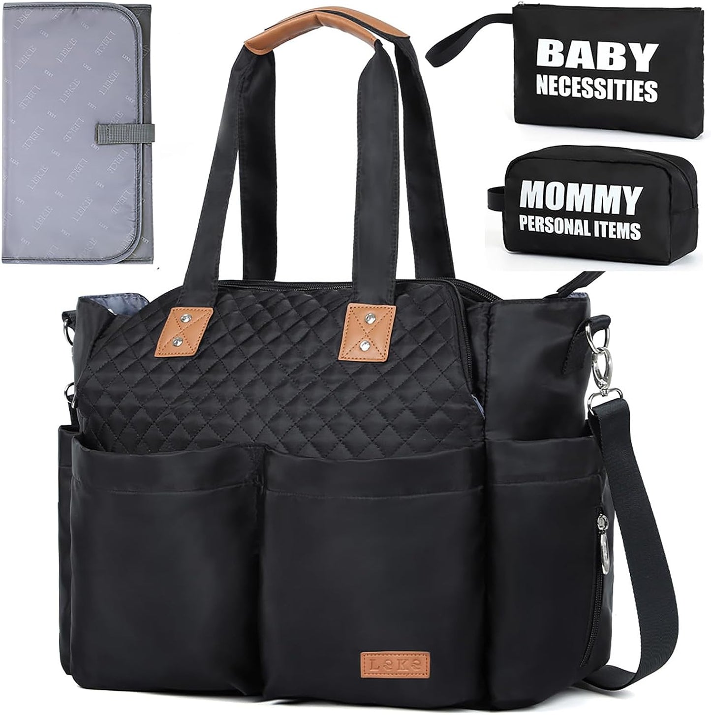 Spacious Diaper Bag Tote for Moms - Large Capacity Women's Diaper Bag with Changing Pad and Stroller Straps, Stylish Black Design