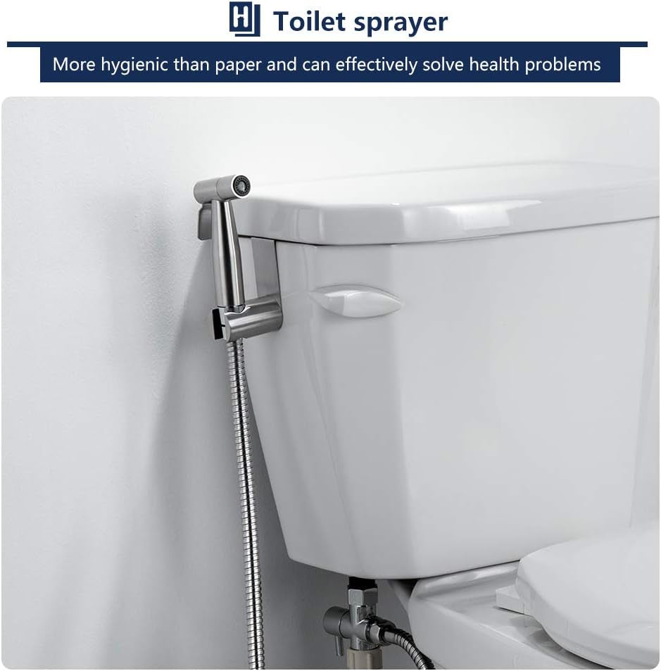 Brushed Nickel Handheld Bidet Sprayer Kit for Toilet - Wall Mounted or Holder Hook Installation, Ideal for Cloth Diaper Spraying, Includes Complete Accessories.