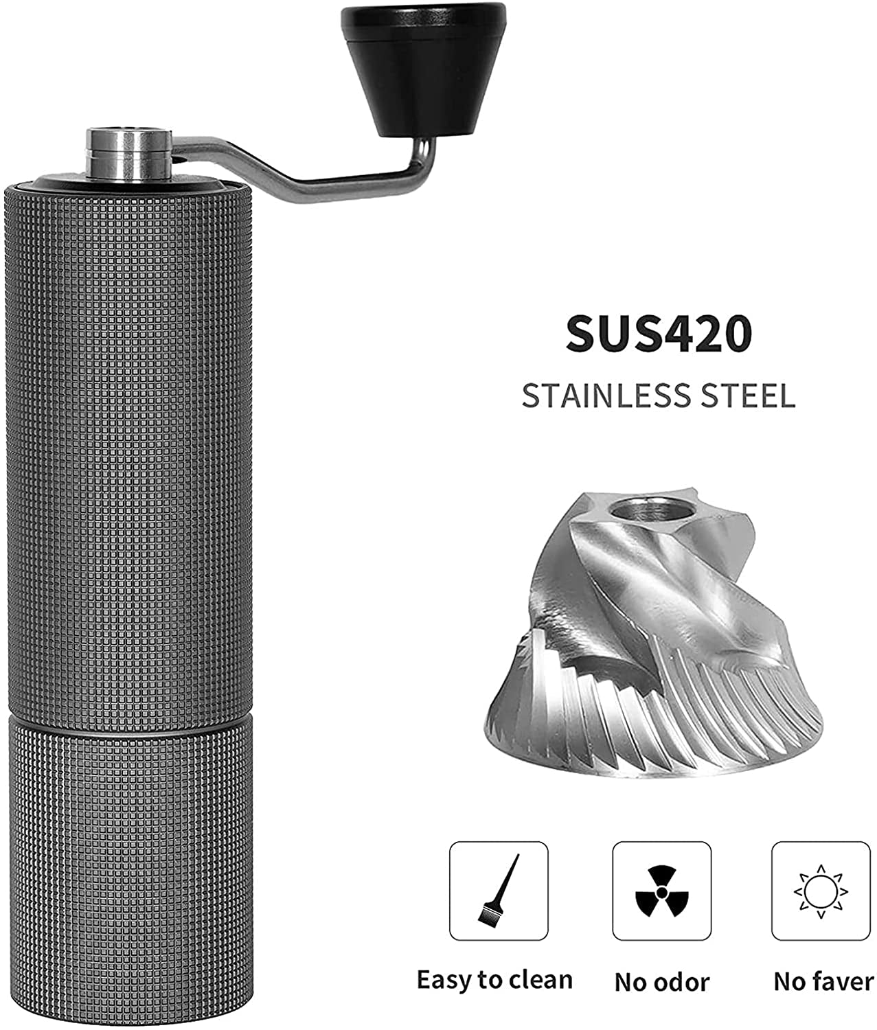 Chestnut Manual Coffee Grinder - Burr Coffee Grinder - Capacity: 30g - Equipped with CNC Stainless Steel Conical Burr - Color: Black.