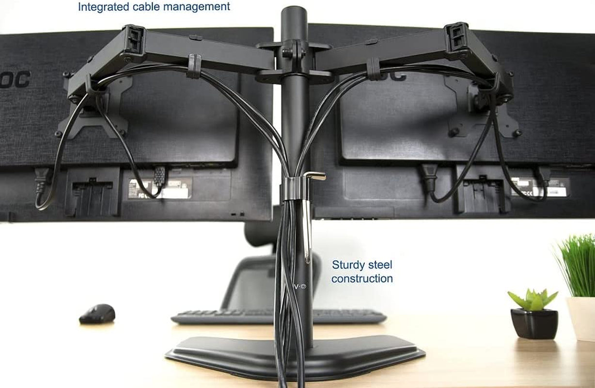 Free-Standing Desk Stand for Dual LED LCD Monitors - Supports 2 Screens up to 27 Inches with Heavy-Duty Fully Adjustable Arms, Max VESA 100x100mm