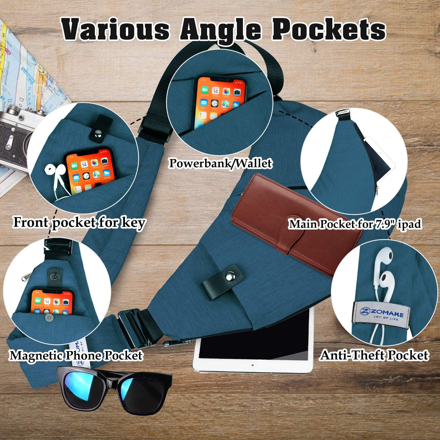 Small Water-Resistant Sling Bag for Women and Men - Crossbody Mini Backpack designed for Travel, Features Anti-Theft Design for Secure Use.