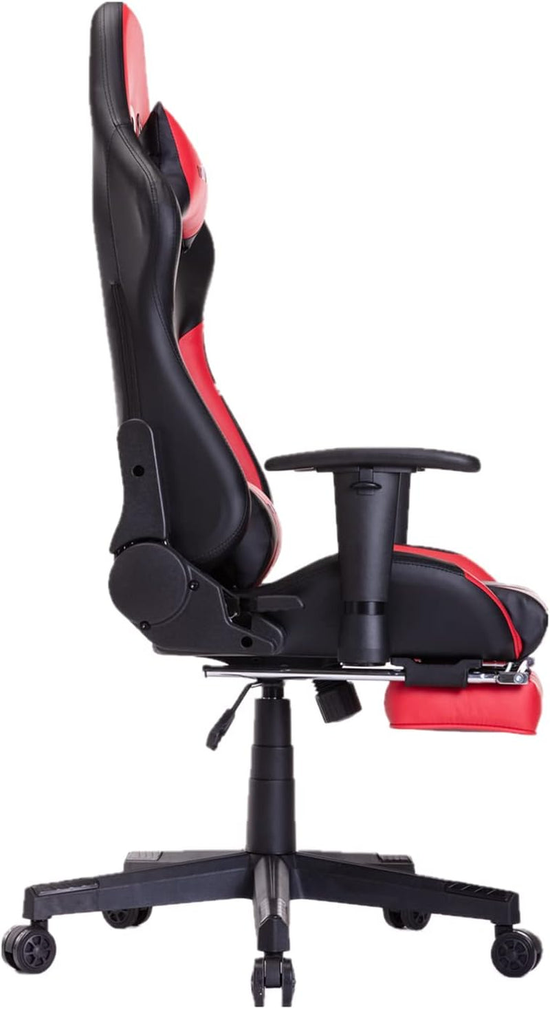 Ergonomic Gaming Chair with Footrest - Racing-Style Video Game Chair for Computer Gaming - Swivel Office Desk Chair with Lumbar Support and Headrest - Red/Black Design