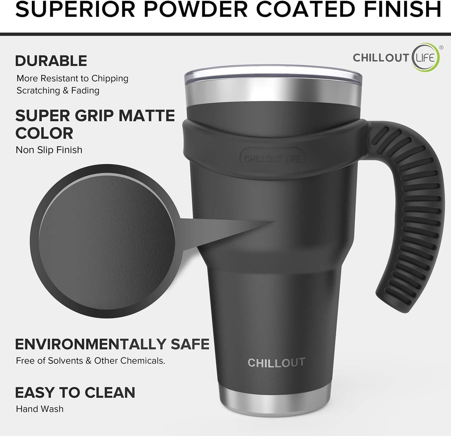 Stainless Steel Travel Mug Bundle: 30oz Tumbler with Handle, Straw, Cleaning Brush, and 2 Lids, Double Wall Insulated for Large Coffee - Color: Black