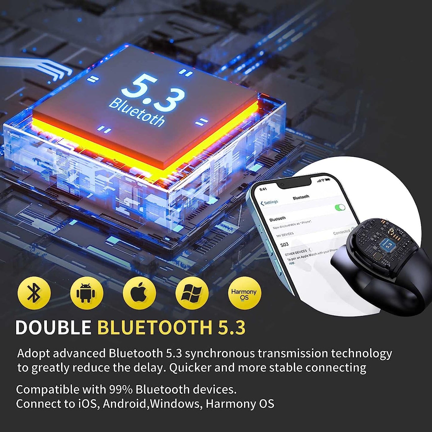 Bluetooth 5.3 Wireless Earclip Headphones - Sweat Resistant Earbuds with Allergy-Free Earhooks for True Wireless Sports Experience during Workouts, Running, and Gym Sessions. Compatible with Apple & Android (Blue)